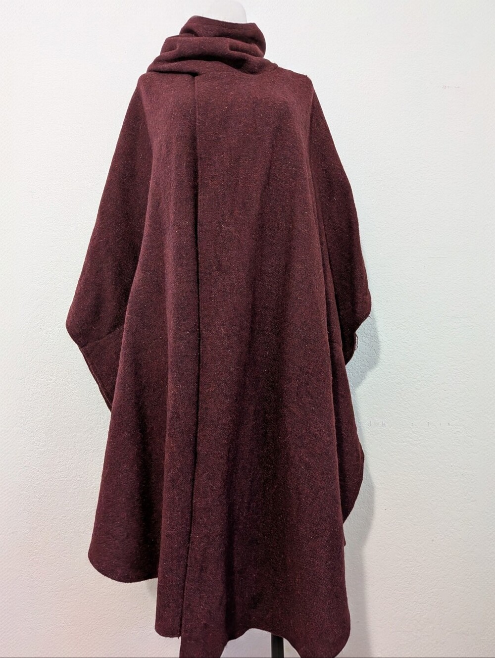 Women's Wool Blend Cape Poncho With High Drape Scarf Burgundy One Size